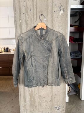 Womens Grey Leather Moto Jacket